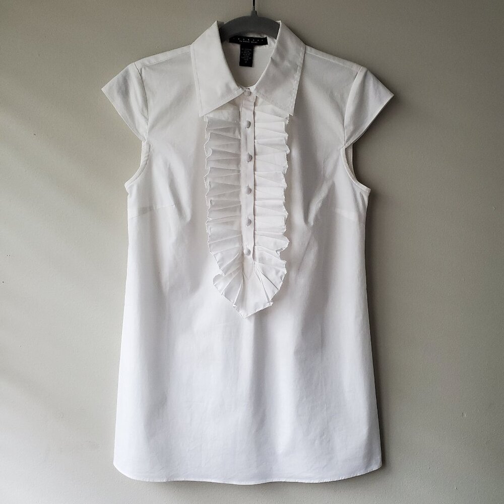 Laundry by Shelli Segal White Cotton Ruffle-Front Cap Sleeve Top 2